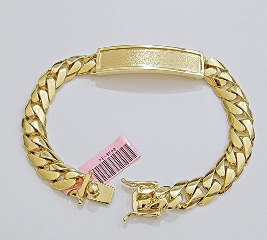 Real 14k Gold Bracelet ID Name Plate 8 Inch Miami Cuban Link 10mm Men SOLID 14KT - Reva Jeweler