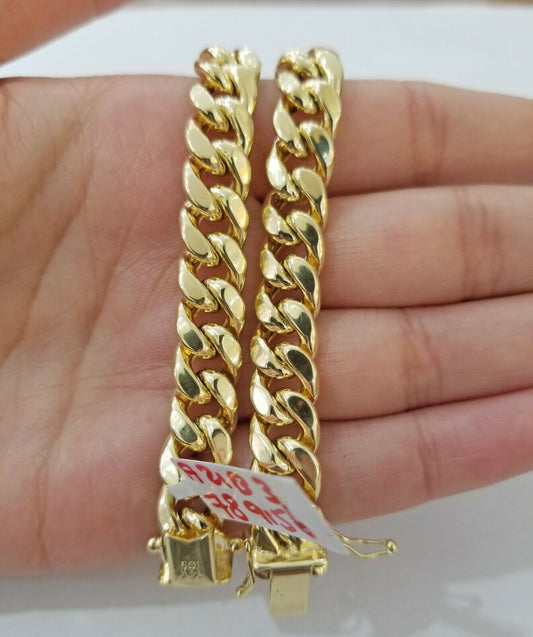 REAL 14k Gold Bracelet Miami Cuban Link 9" Inch 9mm Mens 10kt Yellow Gold,STRONG - Reva Jeweler