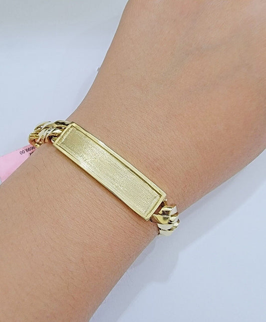 Real 14k Gold Bracelet Miami Cuban Link ID Name Plate 10mm 8.5 Inch Solid 14KT - Reva Jeweler