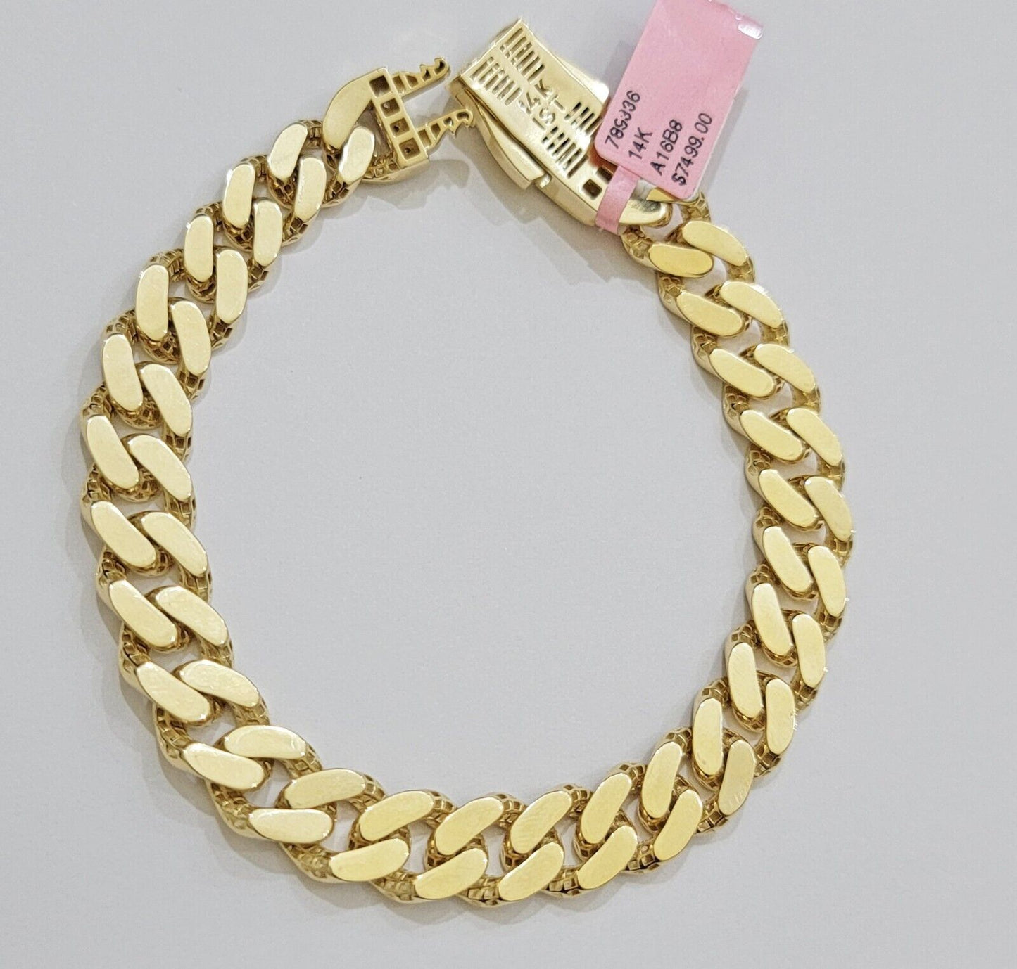 Real 14k Gold Bracelet Monaco Cuban Link 9.5mm 8.5'' inch Men's 14kt Yellow Gold - Reva Jeweler