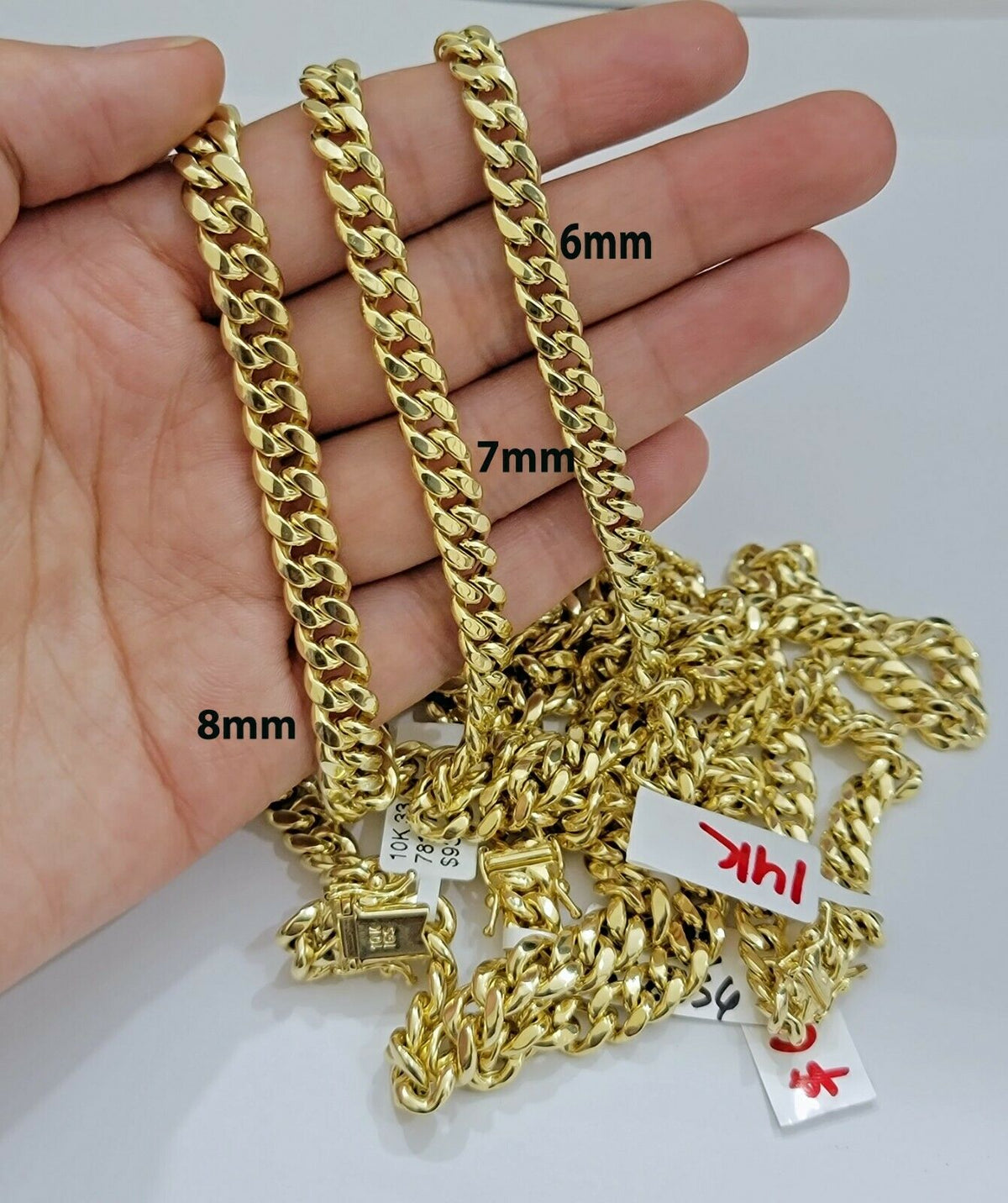 Real 14k Gold chain Necklace Miami Cuban Link 6mm - 9mm 8" - 30" Inch ,Strong, Men's - Reva Jeweler