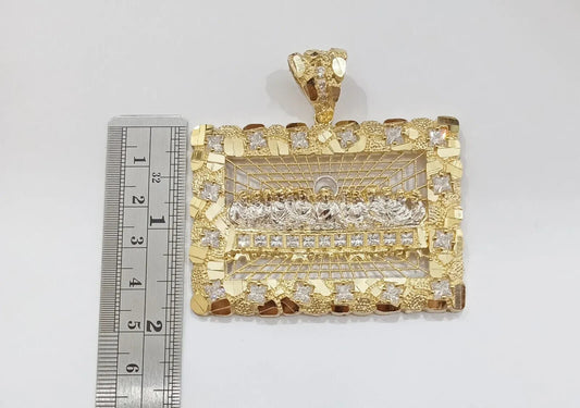 Real 14k Gold Charm Pendant Last Supper Nugget Style With Stone 14kt Yellow Gold - Reva Jeweler
