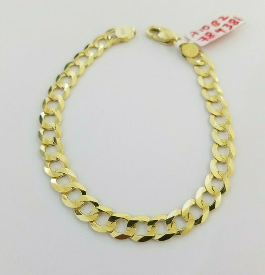 REAL 14k Gold Cuban link Bracelet 7" 7.5mm SOLID 14kt Yellow Gold Strong, LADIES - Reva Jeweler