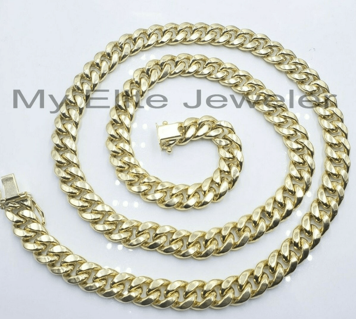 REAL 14k Gold Miami Cuban Link 26" Mens Necklace 9mm Box Clasp 14 KT Yellow Gold - Reva Jeweler