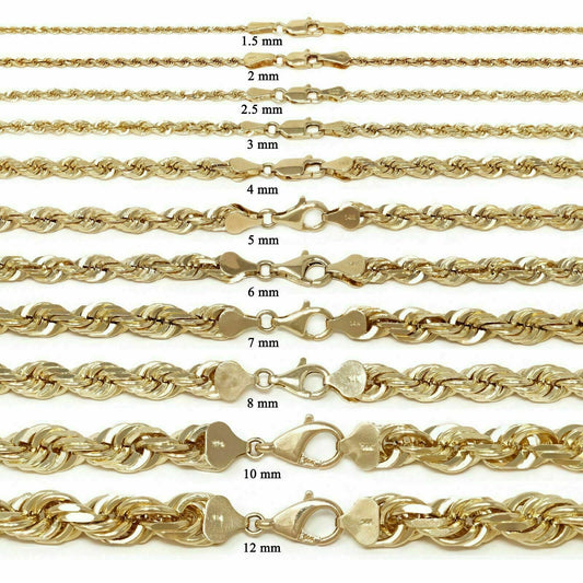 Real 14k Gold Rope chain 2.5mm Ladies Necklace SOLID 14KT Yellow Gold 16" 18" 20 - Reva Jeweler