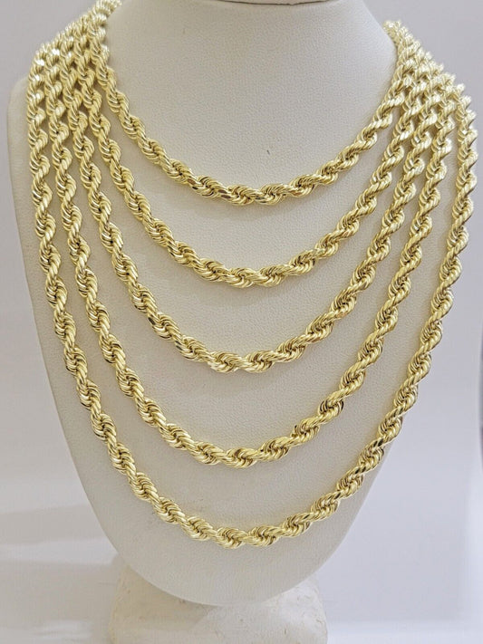 REAL 14k Gold Rope Chain Necklace 5mm 18 - 26Inch Diamond Cut Men 14KT Yellow GOLD - Reva Jeweler