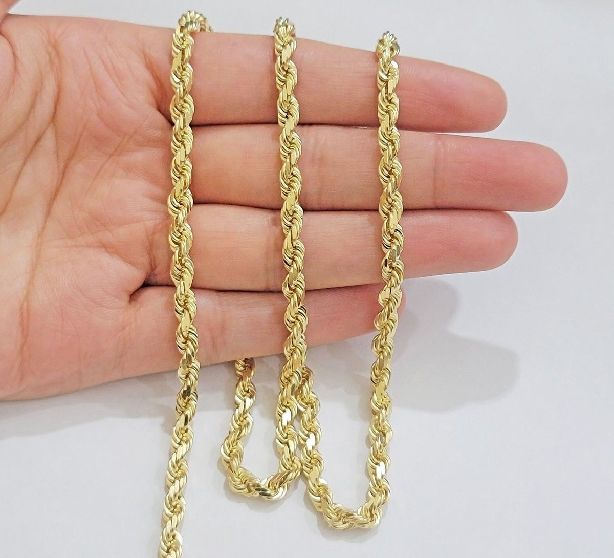 Real 14k Gold Rope Chain Necklace 6mm 18 - 28 Inch 14kt Yellow Gold Diamond Cut - Reva Jeweler