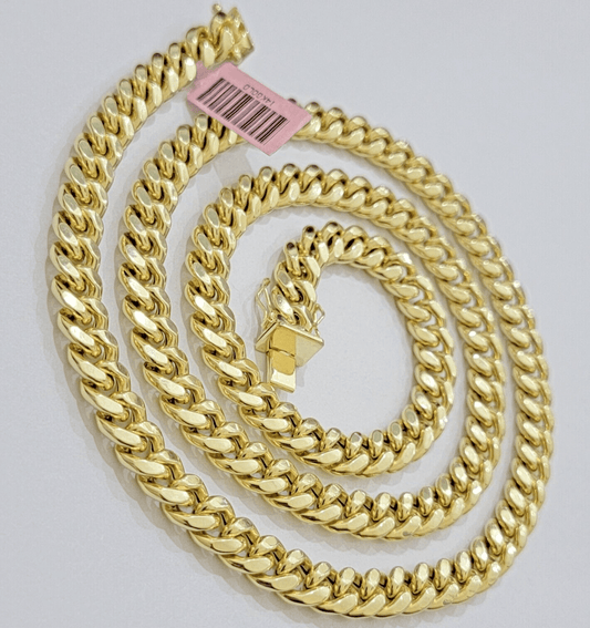 Real 14k Mens Chain Miami Cuban Link Necklace 22" 9mm 14KT Mens Real Gold Sale - Reva Jeweler