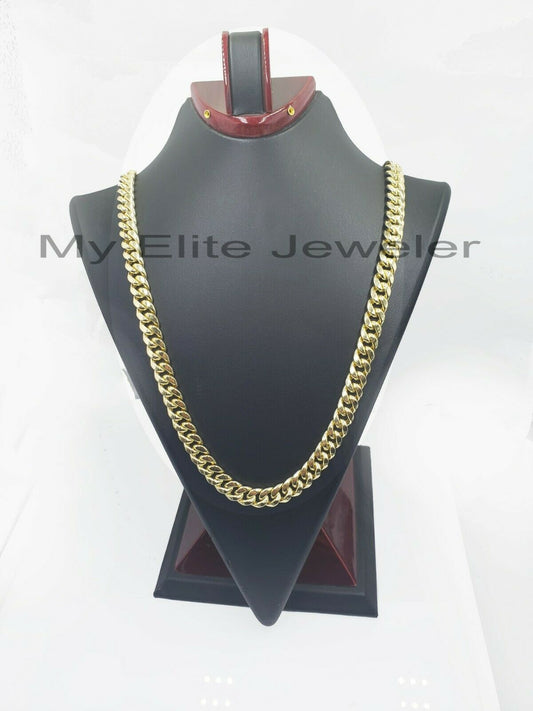 Real 14k Mens Chain Miami Cuban Link Necklace 24" 9mm 14KT Yellow Gold Box lock - Reva Jeweler
