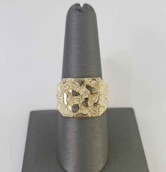 Real 14k Nugget Ring Yellow Gold Men Casual Flat Square 10kt - GoldenlinQ