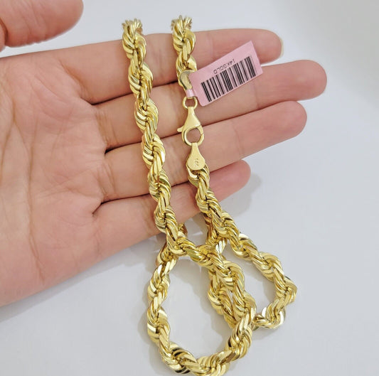 Real 14k Rope Chain Necklace 7mm Mens 14kt Yellow Gold 18 in - 30 inch SOLID - Reva Jeweler