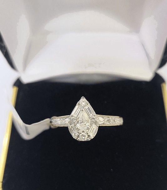 REAL 14k Rose Gold Diamond Ladies Ring Pear Shaped Women Engagement Wedding - Reva Jeweler