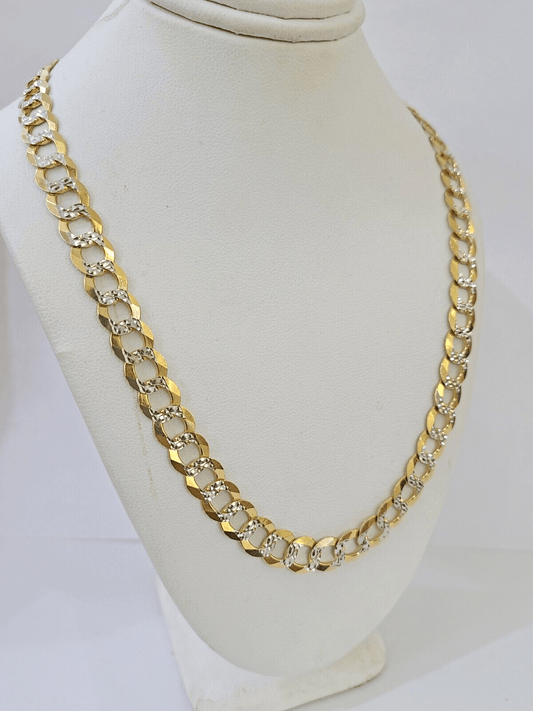 REAL 14k Solid Cuban Curb Link necklace with Diamond Cuts 24 inches 8mm 14kt - Reva Jeweler