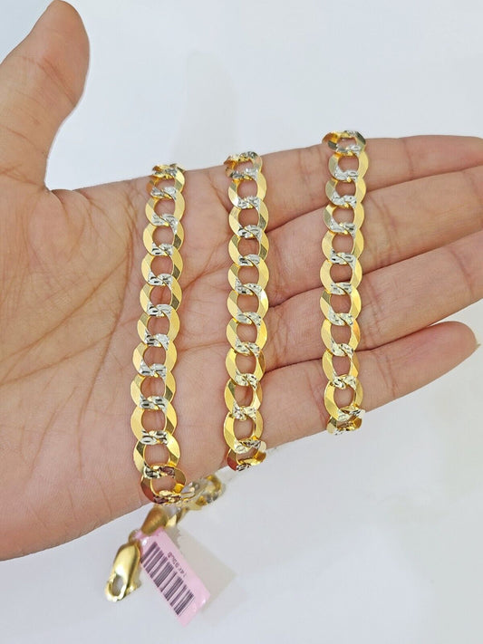 REAL 14k Solid Cuban Curb Link necklace with Diamond Cuts 24 inches 8mm 14kt - Reva Jeweler