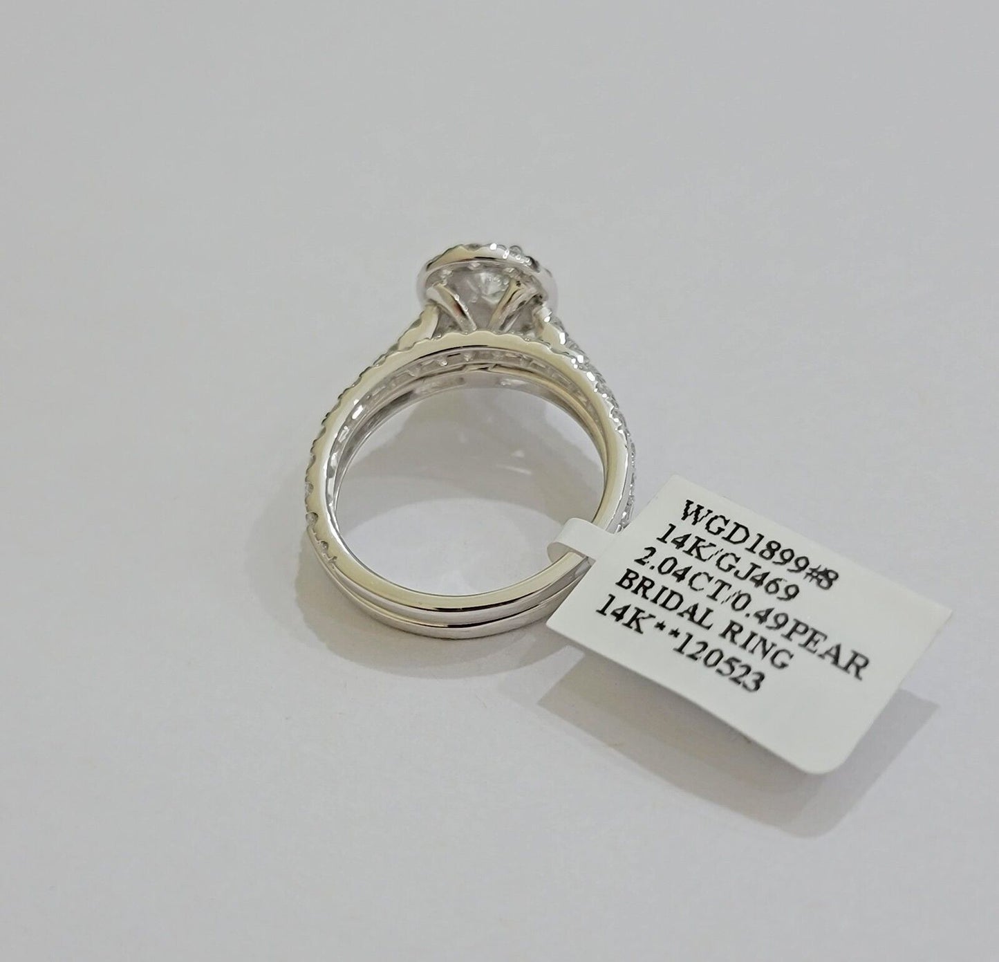 Real 14k White Gold 2CT Diamond Ladies Ring Engagement Wedding Pear SET Genuine - Reva Jeweler
