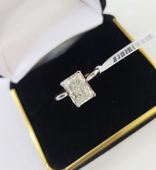 REAL 14k White Gold 2CT Diamond Ring Lab Created Wedding Engagement, Radiant - Reva Jeweler