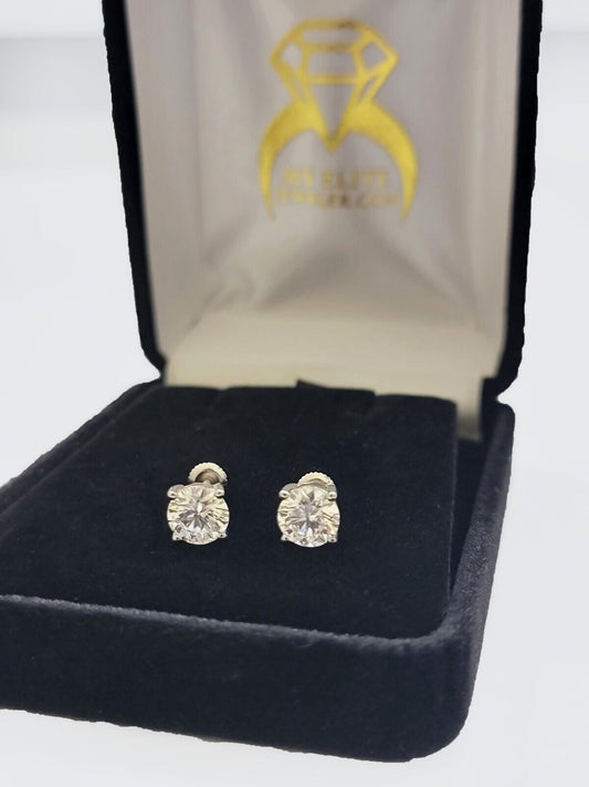 Real 14k White Gold 2CT Diamonds Stud Earring 1 CT each , VS diamond Lab Created - Reva Jeweler