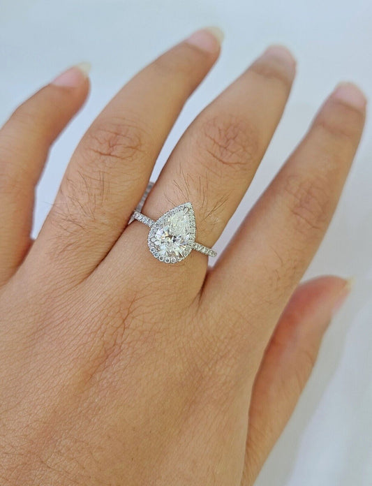 Real 14k White Gold Diamond Ladies Ring PearLab Created Women Engagement Wedding - Reva Jeweler