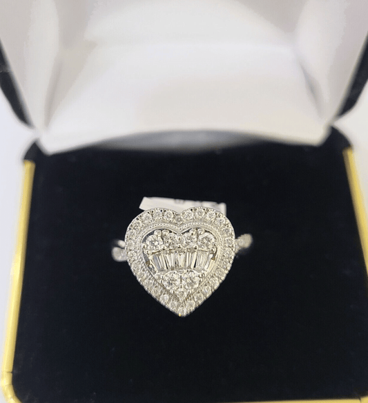 REAL 14k White Gold Diamond Ring Heart Shaped Ladies Wedding Engagement - Reva Jeweler