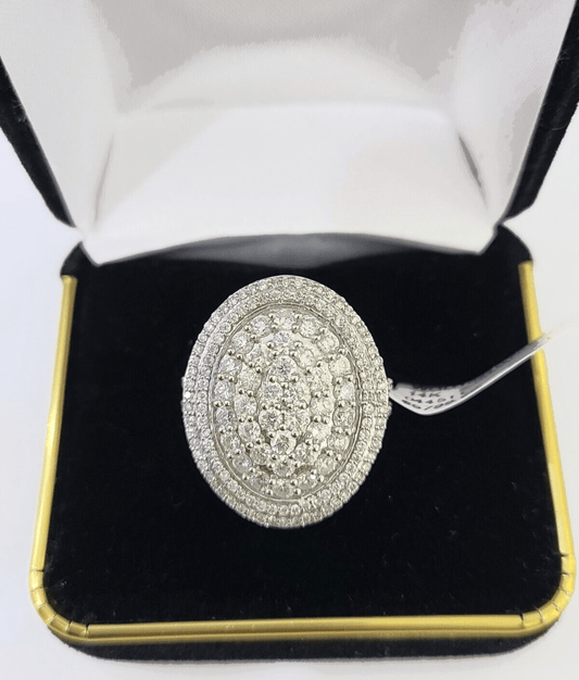 REAL 14k White Gold Diamond Ring Oval Shaped Ladies Wedding Engagement - Reva Jeweler