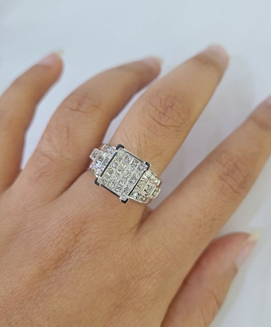 REAL 14k White Gold Diamond Ring Size 10 Wedding Casual Ring Mens Genuine - Reva Jeweler