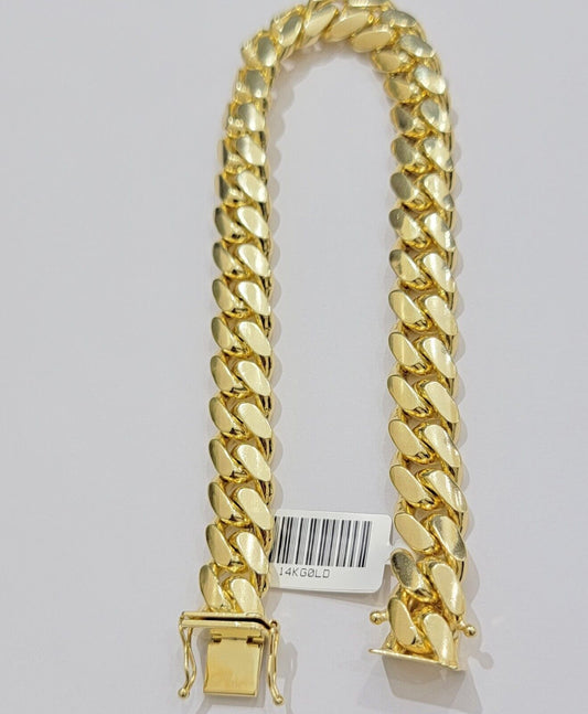 Real 14k Yellow Gold Bracelet 7.5 Inch Solid 9mm Miami cuban Link Men 14kt Heavy - Reva Jeweler