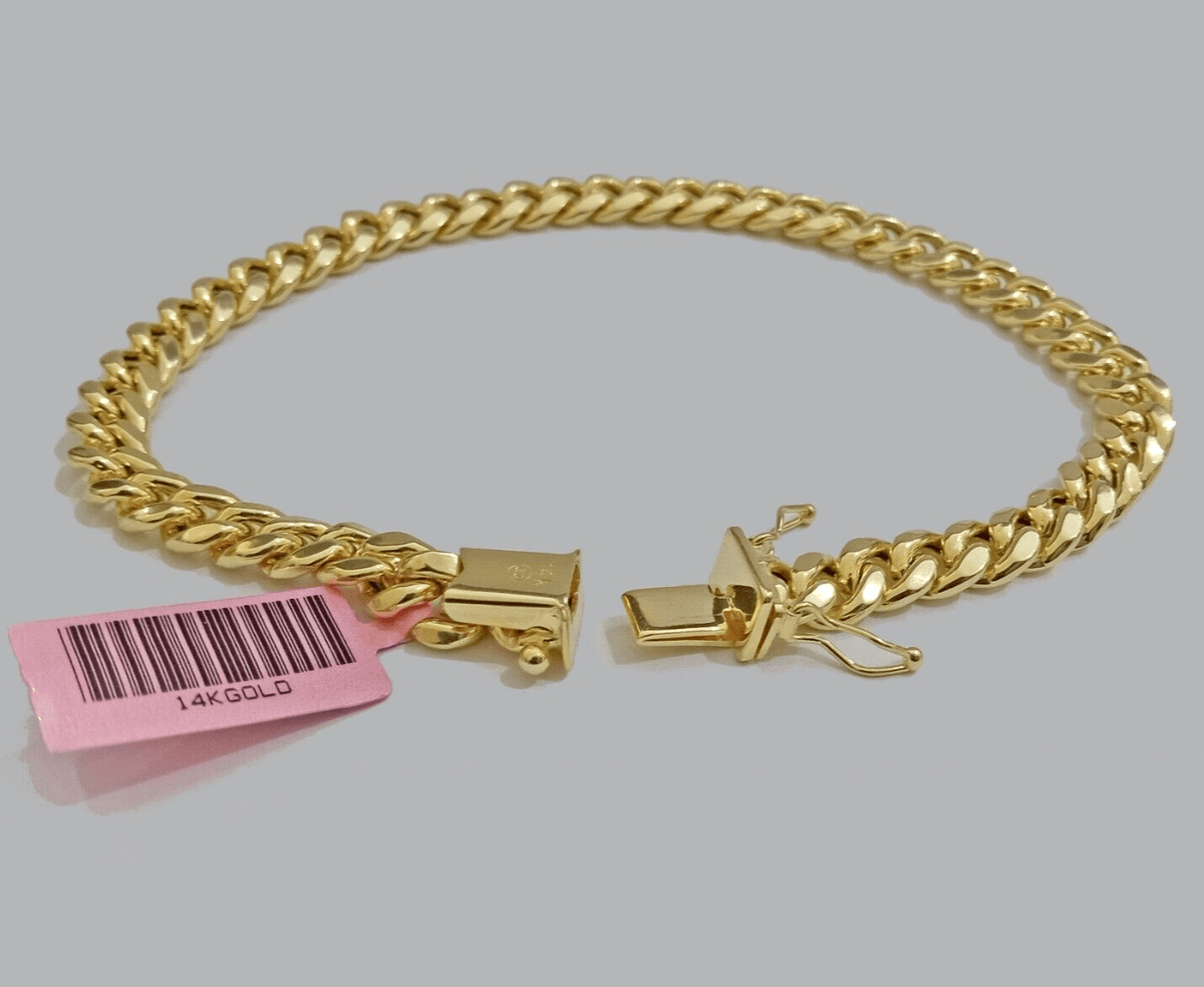 REAL 14k Yellow Gold Bracelet 9 Inch 7mm Miami Cuban Link With Box Lock 14KT - Reva Jeweler