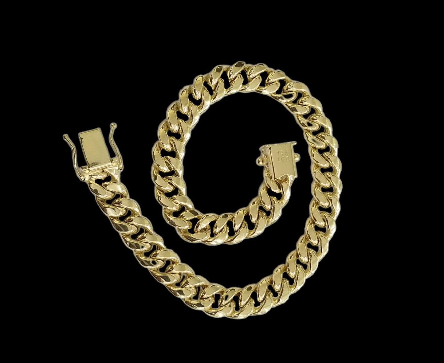 Real 14K Yellow Gold Bracelet Miami Cuban 8" Inch 7mm 14kt Gold Pura Oro - Reva Jeweler