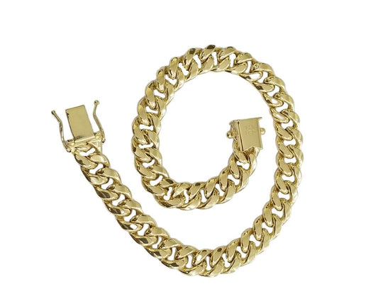 Real 14K Yellow Gold Bracelet Miami Cuban 8" Inch 7mm 14kt Gold Pura Oro - Reva Jeweler