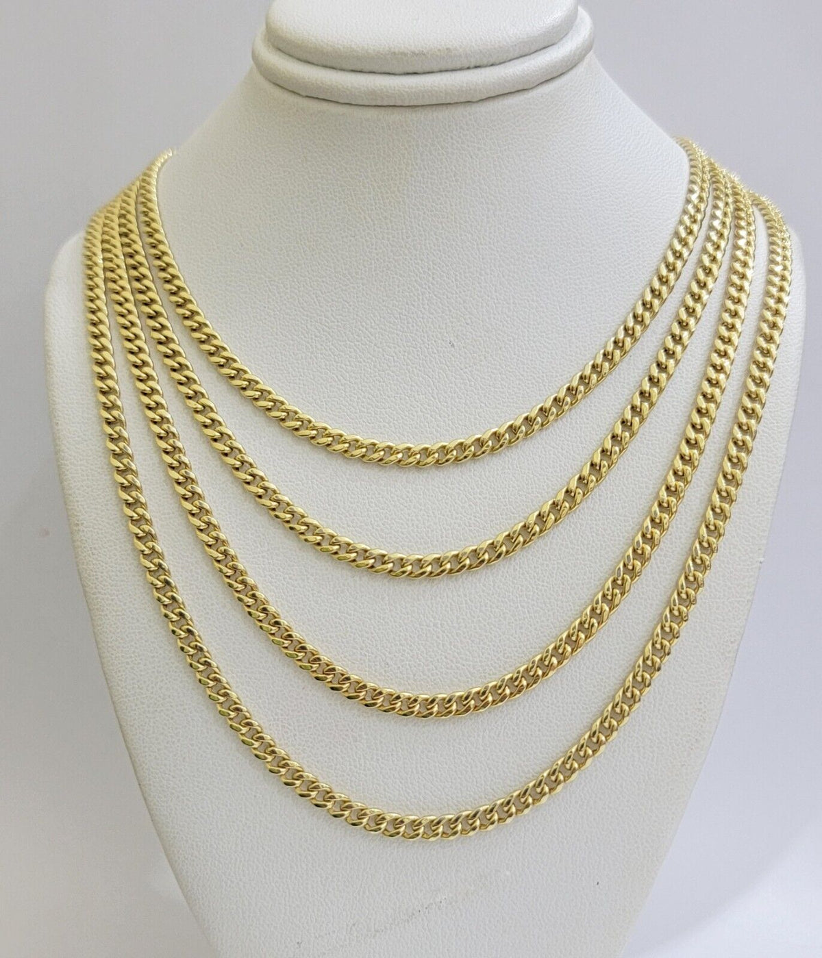 Real 14K Yellow Gold Chain Necklace Miami Cuban Link Chain 3.5mm 18" - 26'' Inch - Reva Jeweler