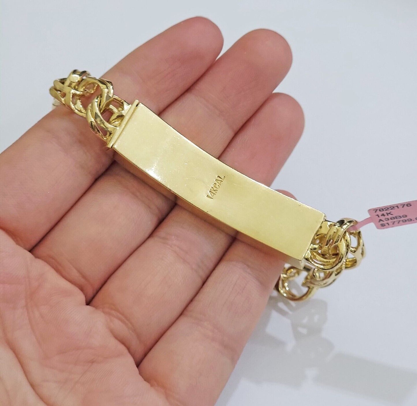 Real 14k Yellow Gold Chino Bracelet 8.5 Inch Men's Name Plate ID Link Solid Oro - Reva Jeweler
