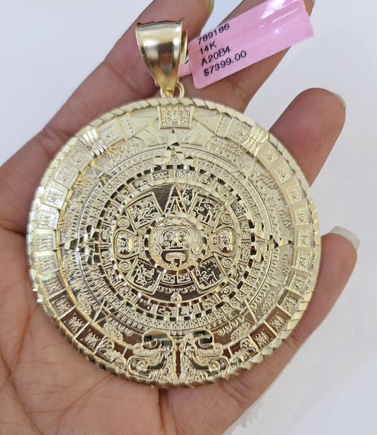 Real 14k Yellow Gold Circular Mayan Calendar / Pendant Charm 2.5 inches 14kt - Reva Jeweler