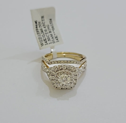 Real 14k Yellow Gold Diamond 1.5CT Ring band SET Ladies Women Engagement Wedding - Reva Jeweler