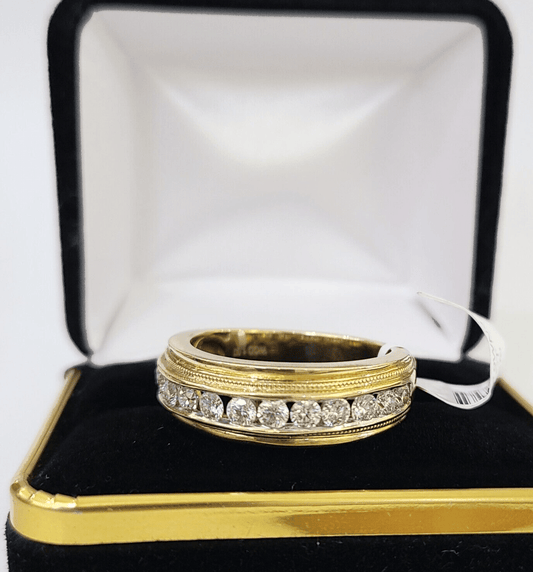 Real 14k Yellow Gold Diamond Mens Ring Band Wedding Genuine Natural - Reva Jeweler