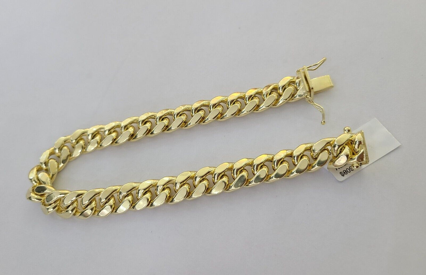 Real 14K Yellow Gold Miami Cuban Bracelet 8.5" Inch 10mm 14K Box Clasp Link - Reva Jeweler