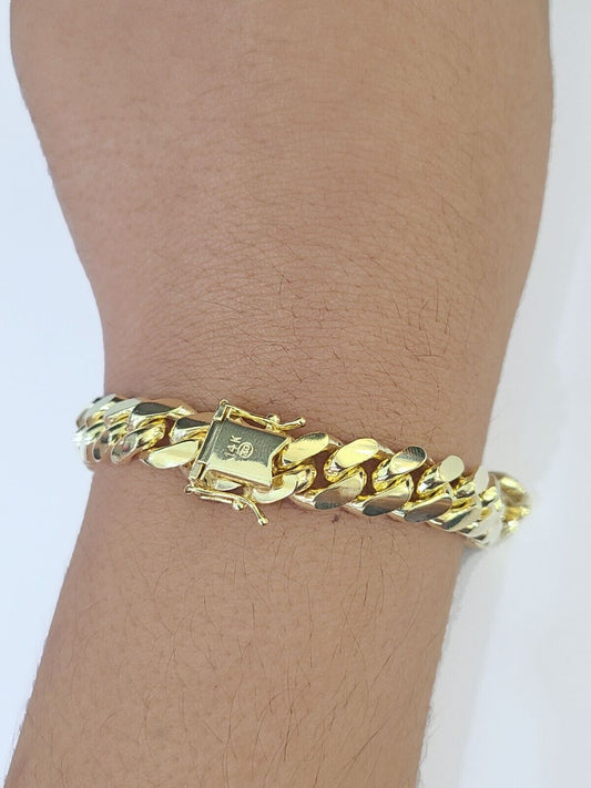 Real 14K Yellow Gold Miami Cuban Bracelet 8.5" Inch 9mm 14K Box Clasp Link - Reva Jeweler