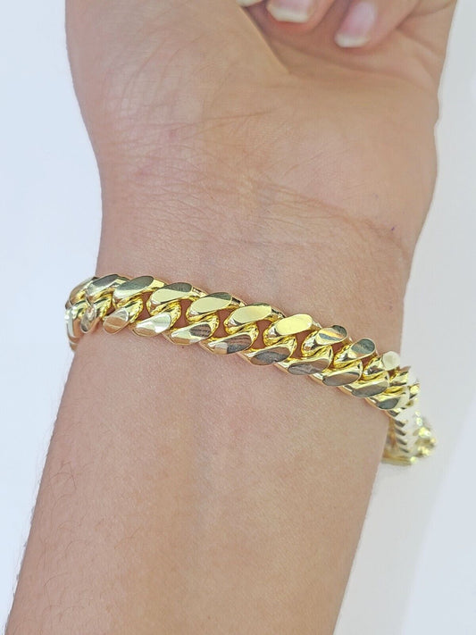 Real 14K Yellow Gold Miami Cuban Bracelet 9" Inch 10mm 14K Box Clasp Link - Reva Jeweler