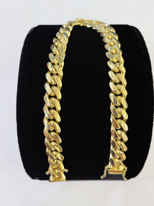 Real 14K Yellow Gold Miami Cuban Bracelet 9" Inch 8mm 14K Box Clasp Link - Reva Jeweler