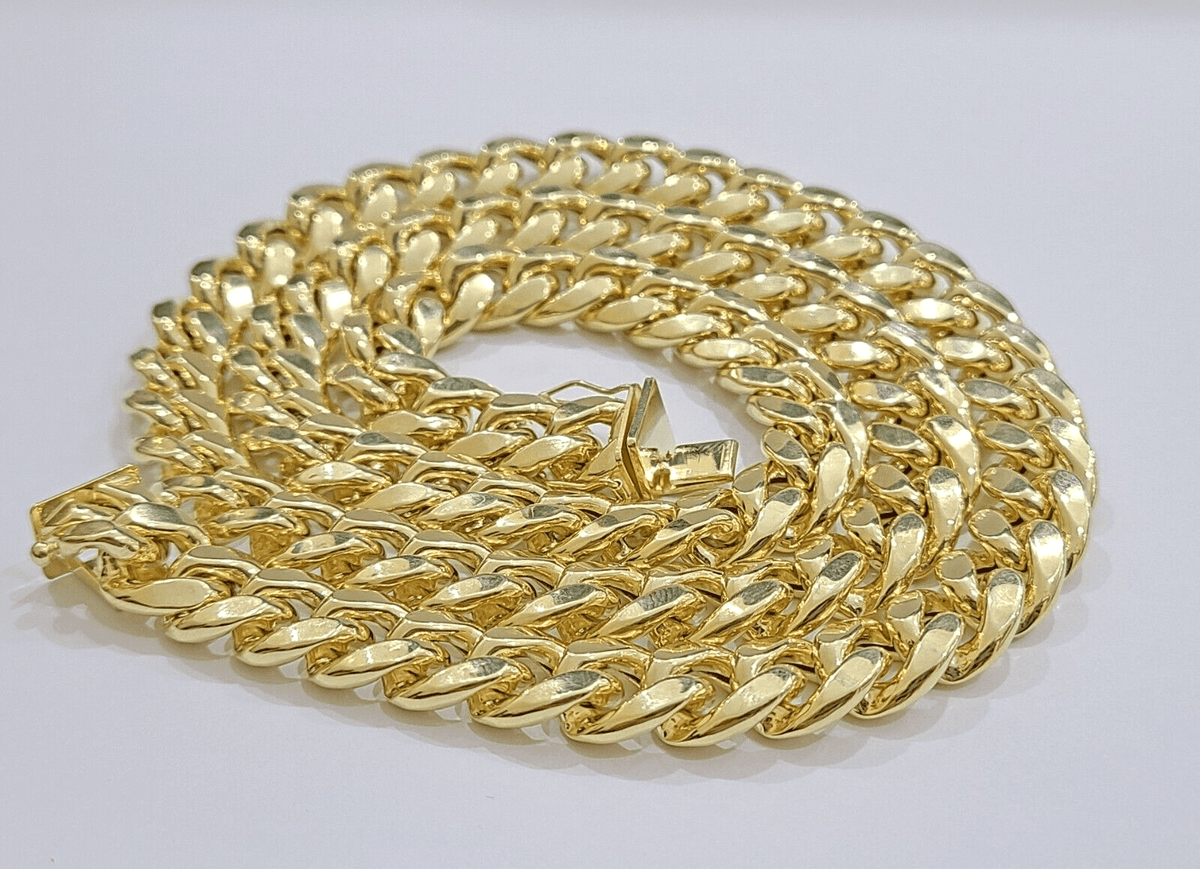 Real 14k Yellow Gold Miami Cuban Link Chain 9mm 22" Choker Necklace Box Lock 14K - Reva Jeweler
