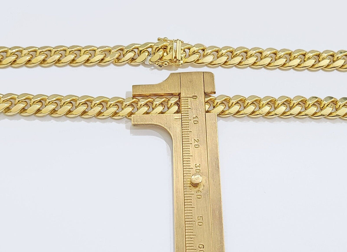 Real 14k Yellow Gold Miami Cuban Link Chain 9mm 26" Necklace Box Lock - Reva Jeweler
