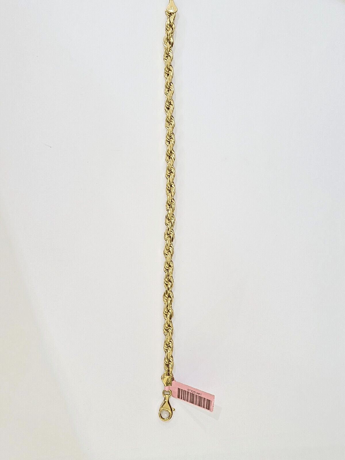 Real 14k Yellow Gold Rope Bracelet 5mm 8 Inch Men women diamond Cut - Reva Jeweler