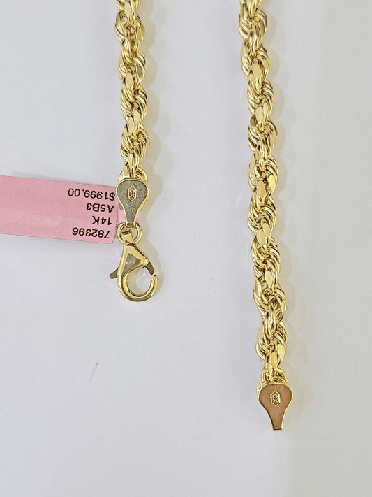 Real 14k Yellow Gold Rope Bracelet 5mm 8 Inch Men women diamond Cut - Reva Jeweler