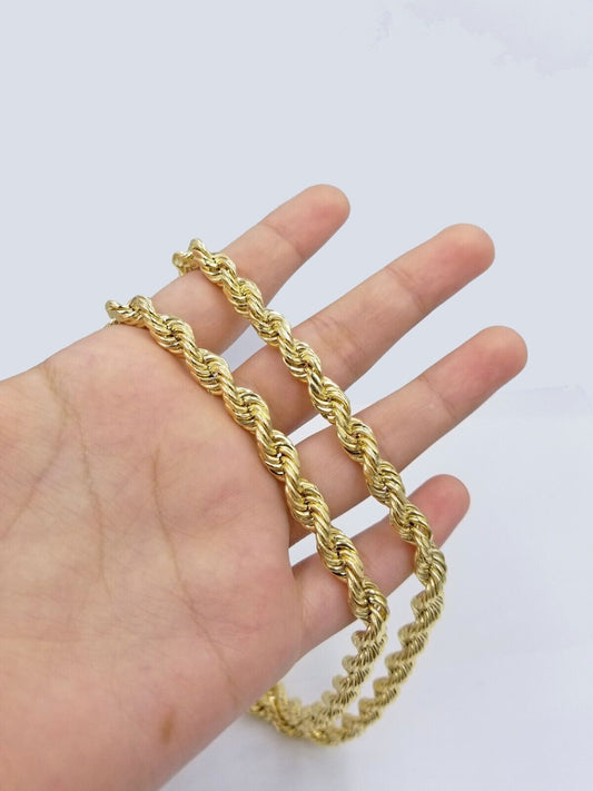 Real 14k Yellow Gold Rope Chain 6.5mm 24" inch Long 14kt Men's Necklace - Reva Jeweler