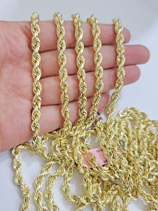 Real 14k Yellow Gold Rope Chain Necklace 5mm 18 - 26 Inch Diamond Cut 14kt SALE - Reva Jeweler