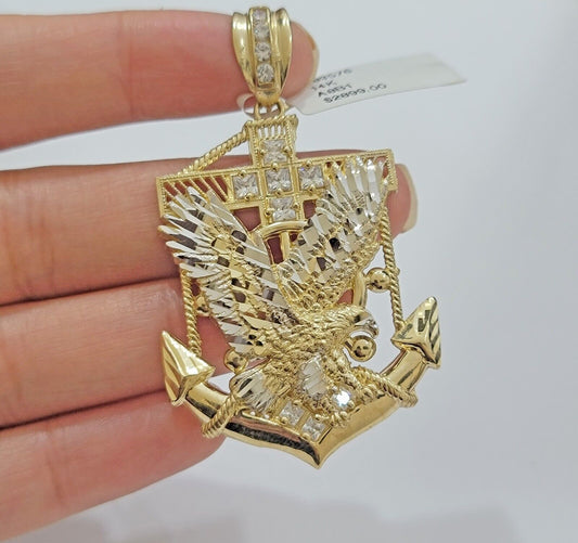 Real 14kt Gold Eagle Anchor Charm Pendant New,14k Yellow Gold For Men's Necklace - Reva Jeweler