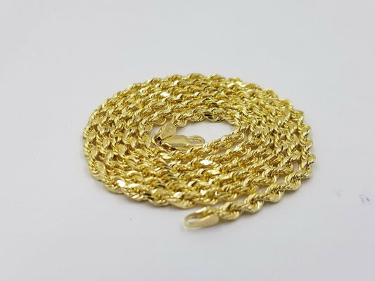 Real 18k Solid Yellow Gold Rope Chain 2mm Diamond Cut 16" Inches Lobster Lock - Reva Jeweler