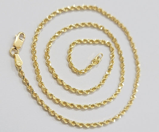 Real 18k Yellow Gold Rope Chain Necklace 20 Inch 2mm Men Women 18 KT SOLID, SALE - Reva Jeweler