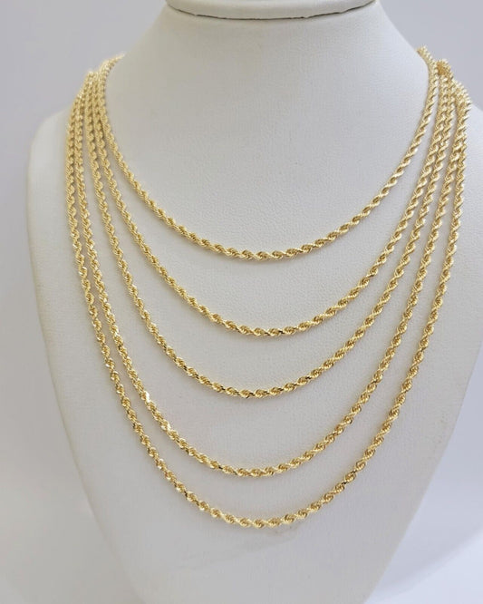 Real 18k Yellow Gold Rope Chain Necklace 22 Inch 2mm Solid 18 KT Men Women, SALE - Reva Jeweler