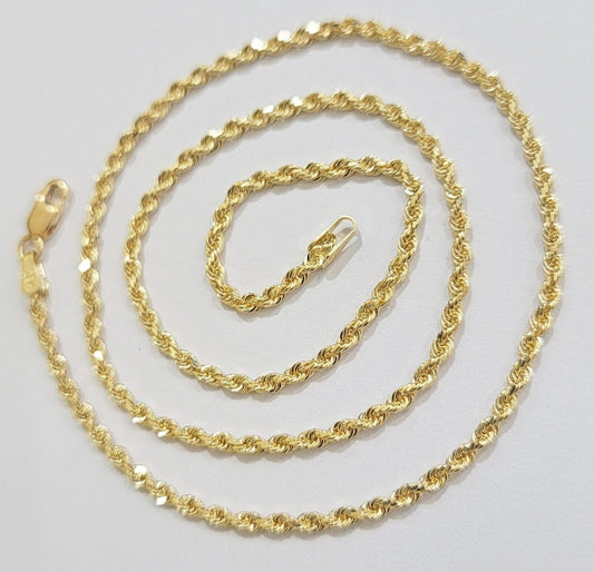 Real 18k Yellow Gold Rope Chain Necklace 2mm 18 Inch Ladies Women Solid 18 KT - Reva Jeweler