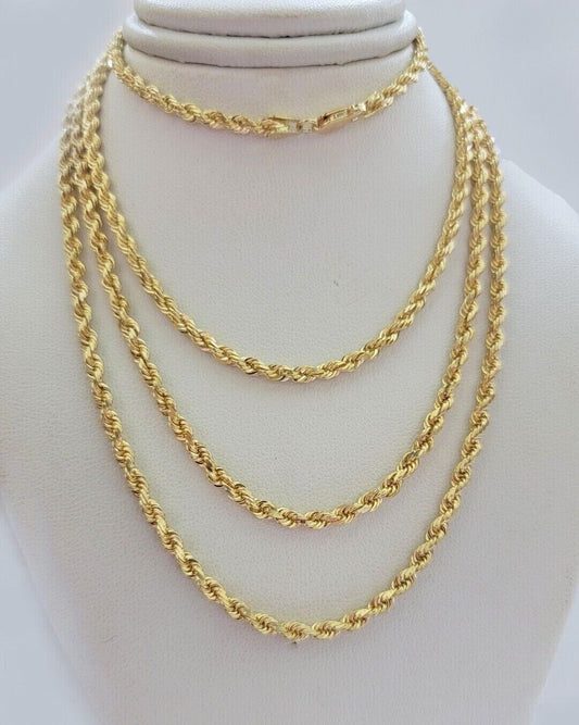 Real 18k Yellow Gold Rope Chain Necklace 3mm 26'' Inch Men Women SOLID HEAVY NEW - Reva Jeweler